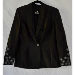 MAX NUGUS Silk Sophisticated Embroidered Long Sleeve Jacket Blazer